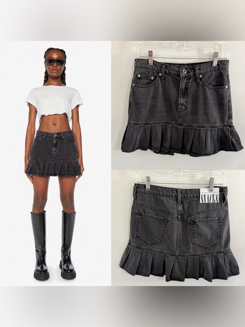 MOTHER SNACK Pleated Hem Denim Mini Skirt - Size 28